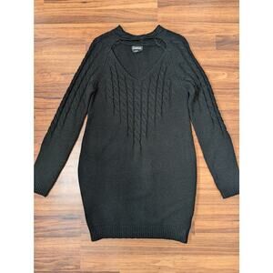 Bebe Black Cable Knit Sweater Dress - Size Small- Long Sleeve V-neck Bodycon